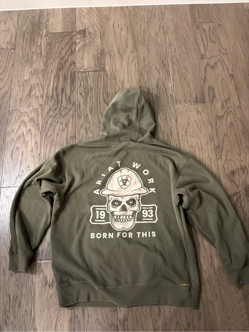 Ariat Rebar Olive Green Hoodie with White Skull Work Graphic Born for This - Picture 5 of 8